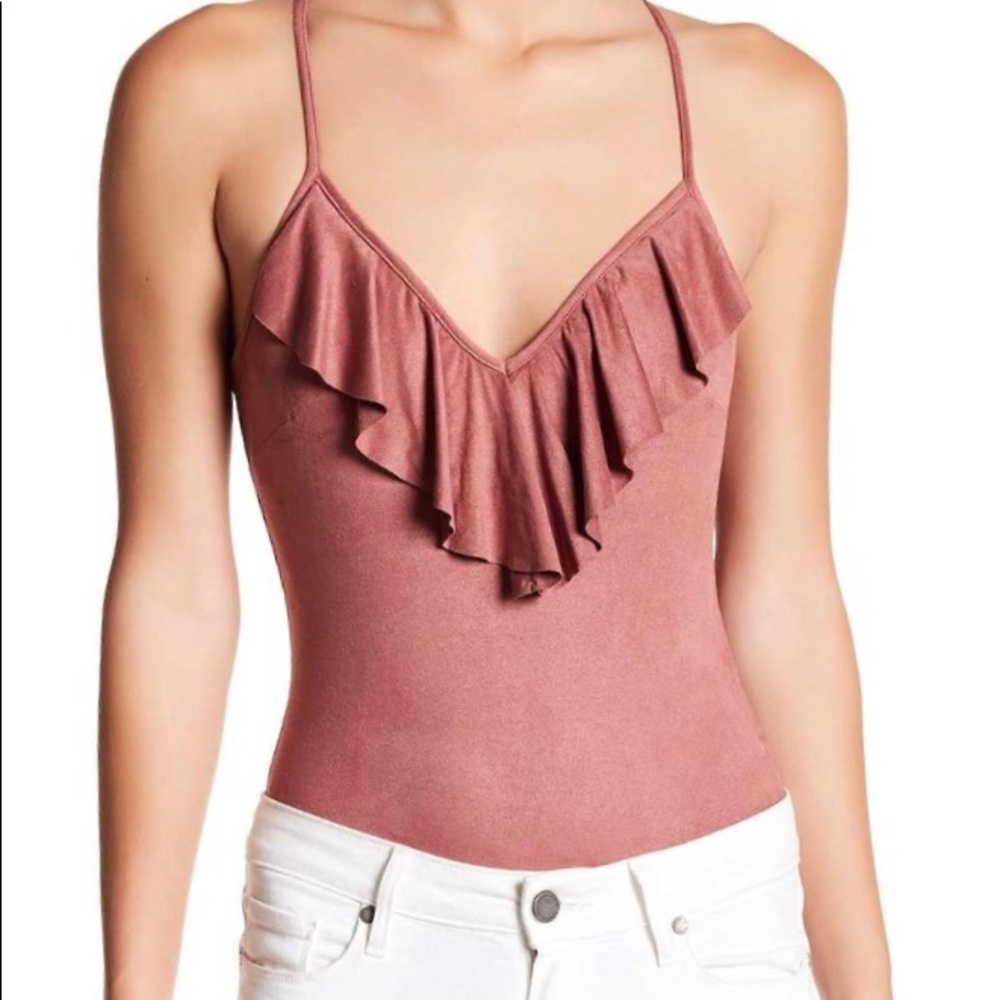 Harlowe & Graham Ruffle Faux-Suede Bodysuit